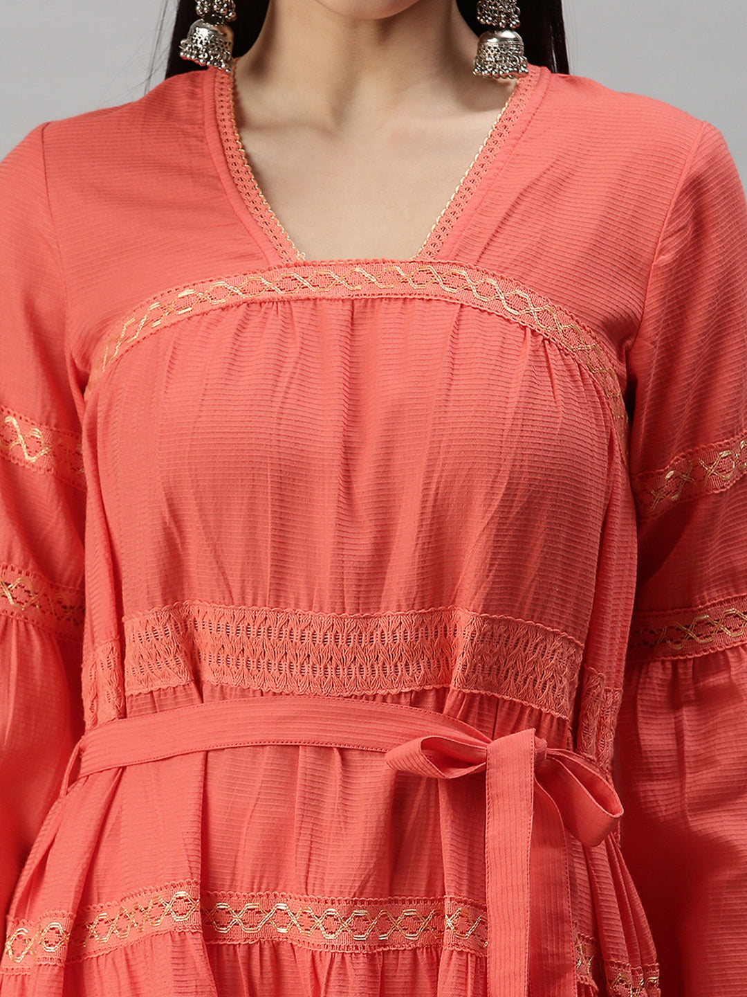 Women's Peach Solid Anarkali Kurta