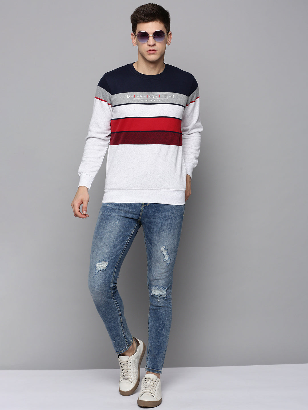 Men White Colourblock Sweatshirt