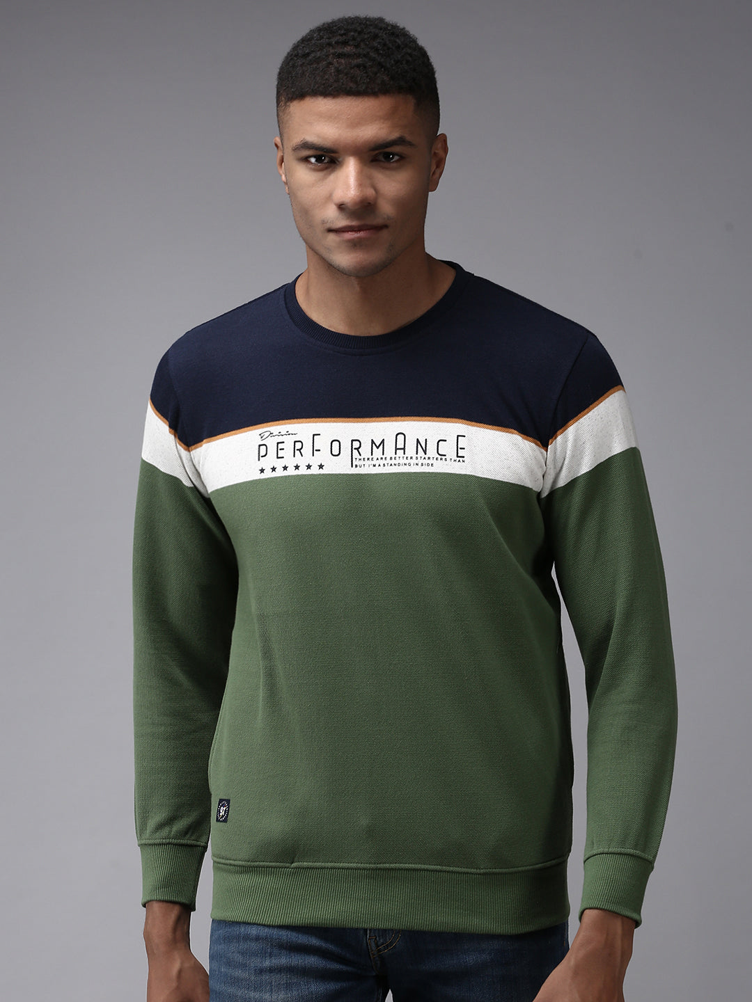 Men Green Colourblock Sweatshirt