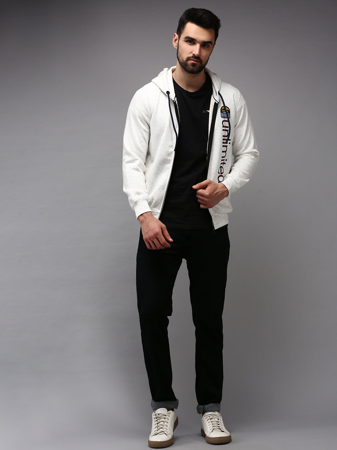 Men White Solid Sweatshirt