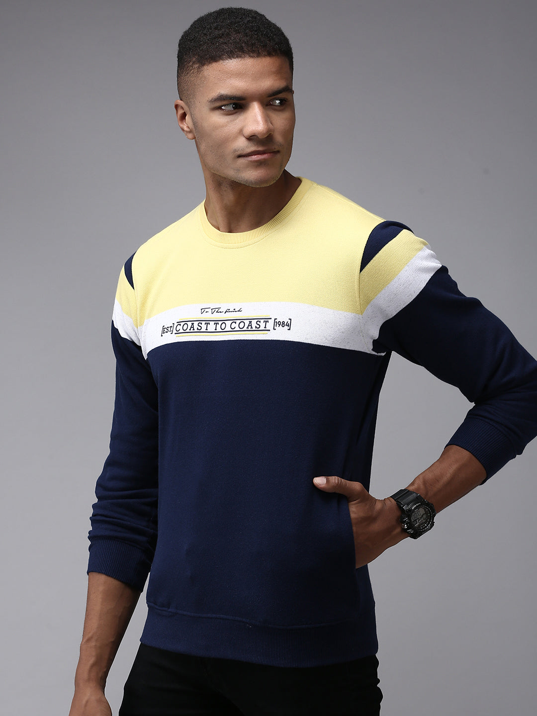 Men Blue Colourblock Sweatshirt