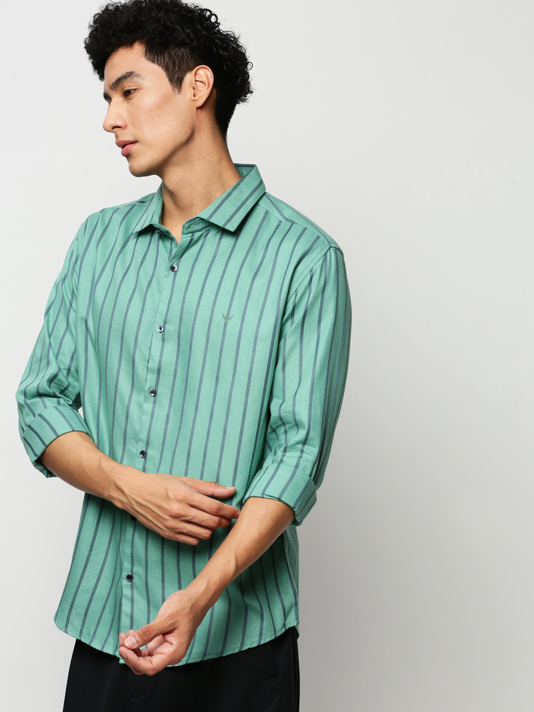 Men Green Striped Casual Casual Shirts
