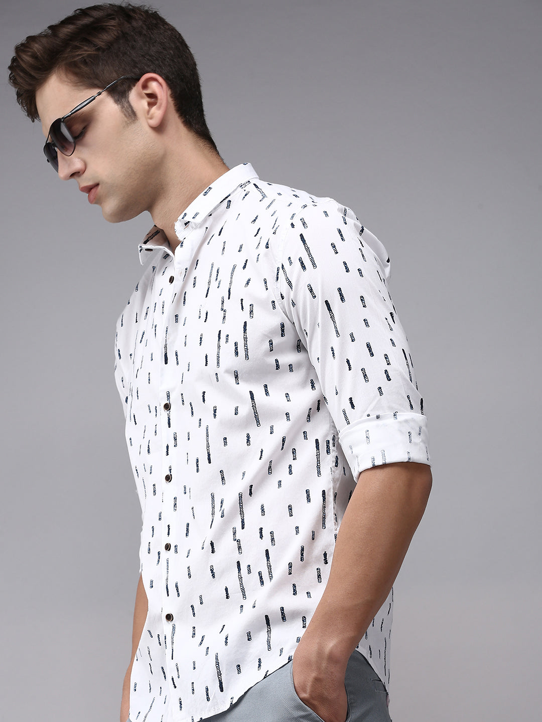 Men White Printed Casual Shirt