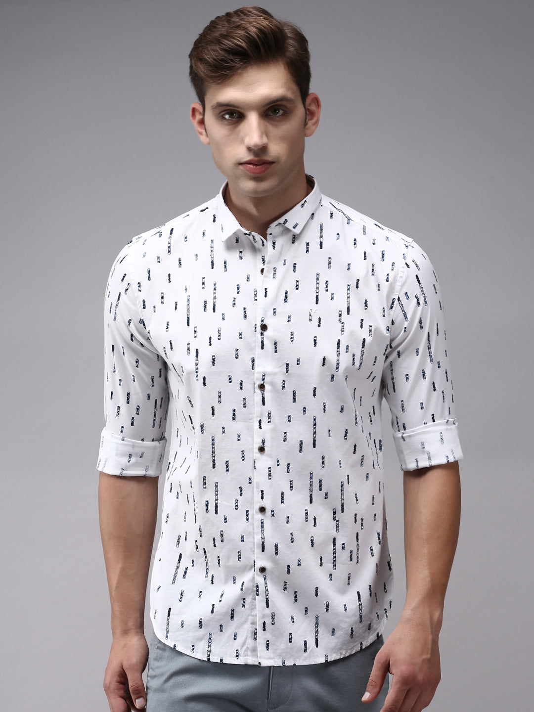 Men White Printed Casual Shirt