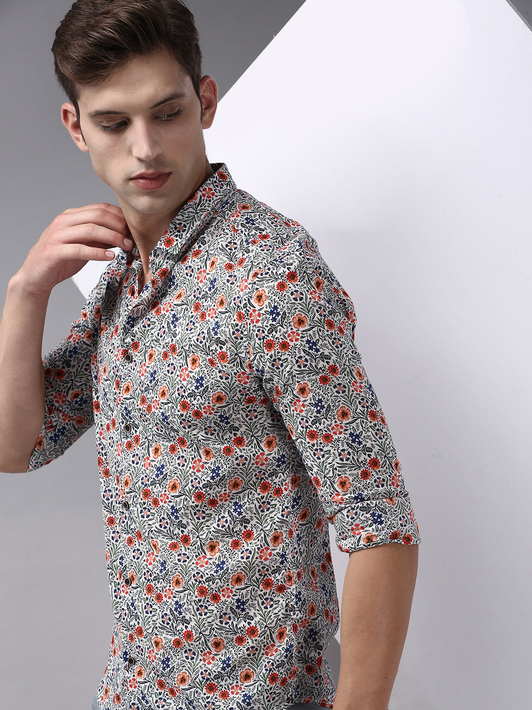 Men White Printed Casual Shirt