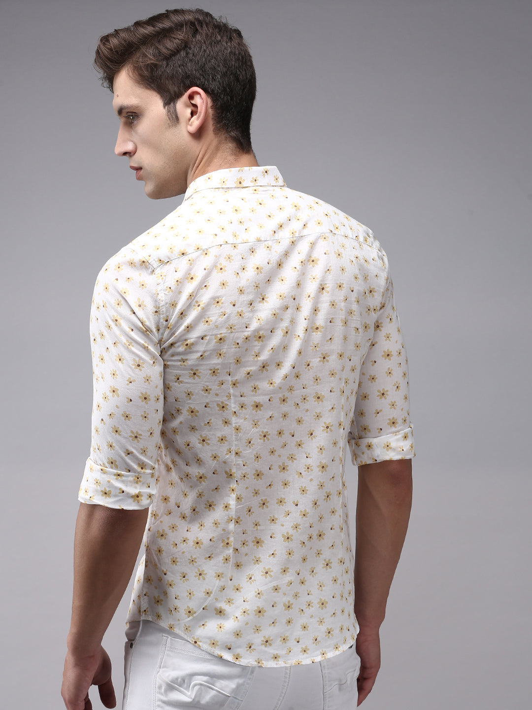 Men White Printed Casual Shirt