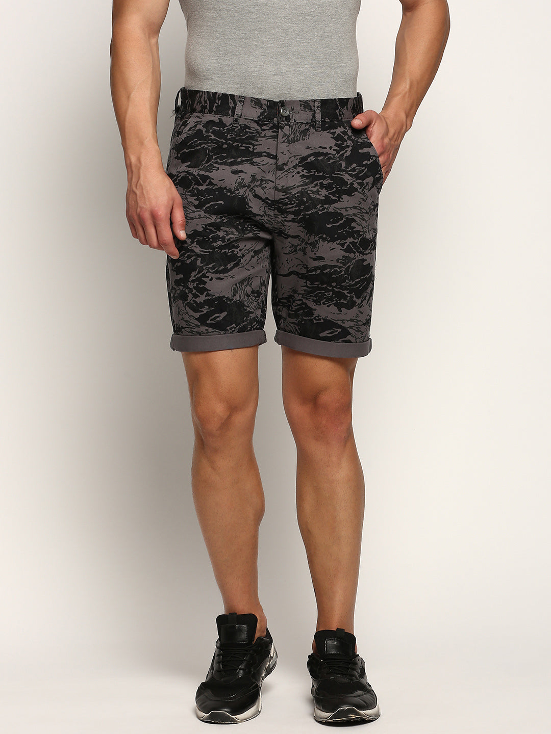 Men Grey Camouflage Shorts