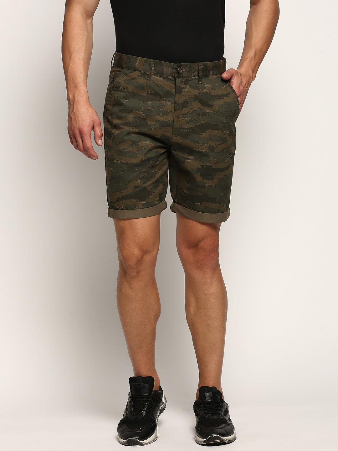 Men Green Camouflage Shorts