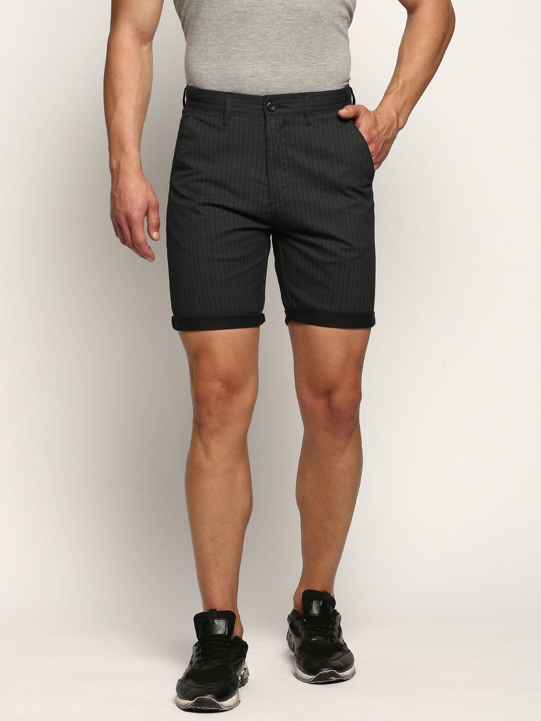 Men Black Striped Shorts