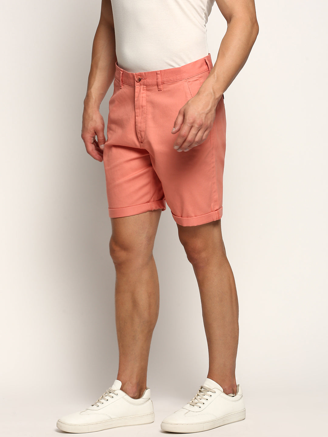Men Peach Solid Shorts
