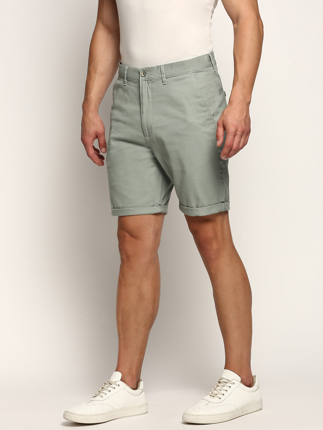Men Green Solid Shorts