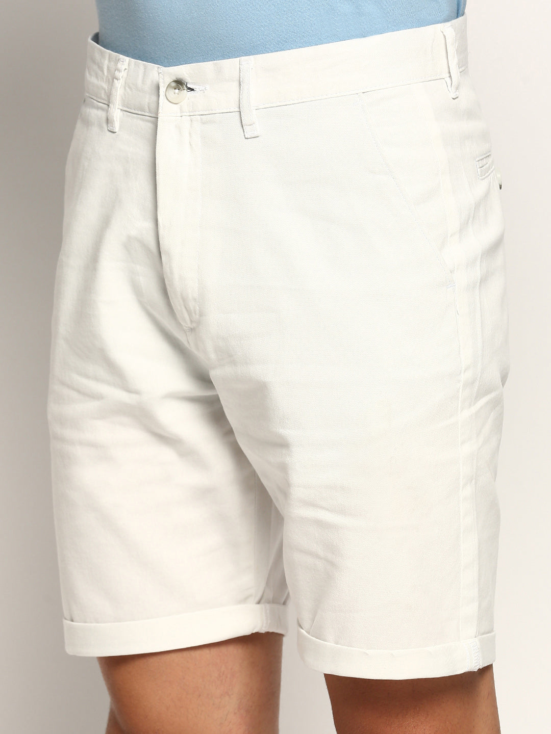 Men White Solid Shorts