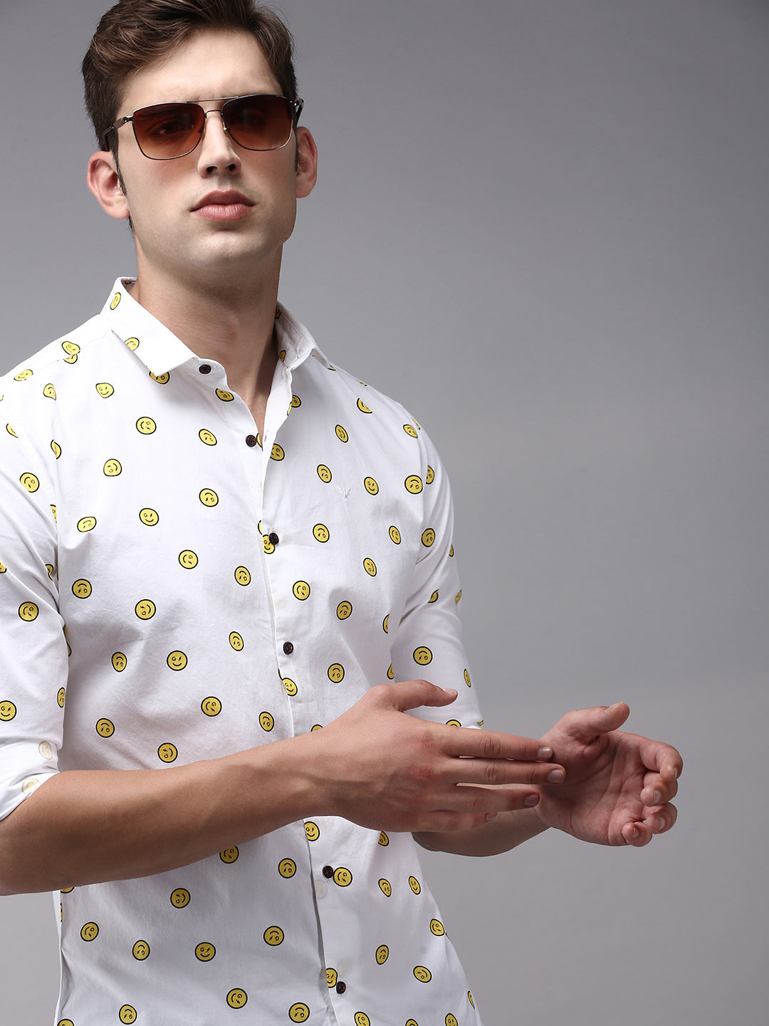 Men White Printed Casual Shirt