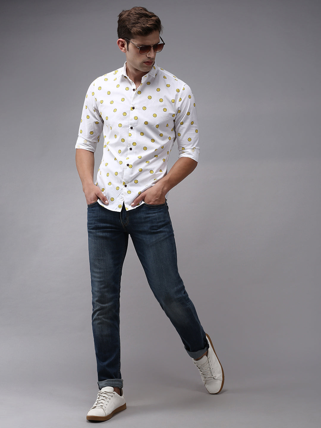 Men White Printed Casual Shirt