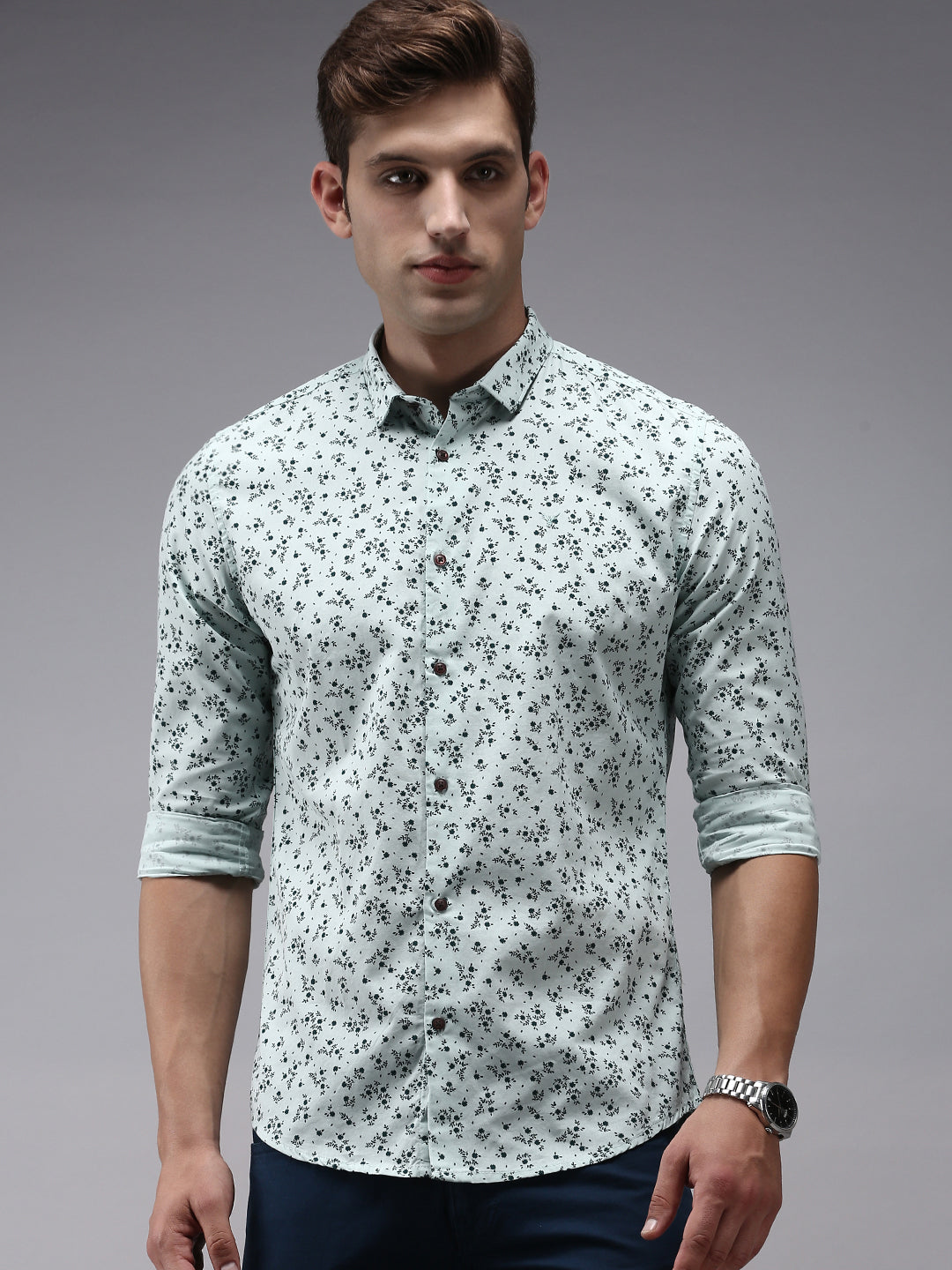 Men Green Printed Casual Shirt