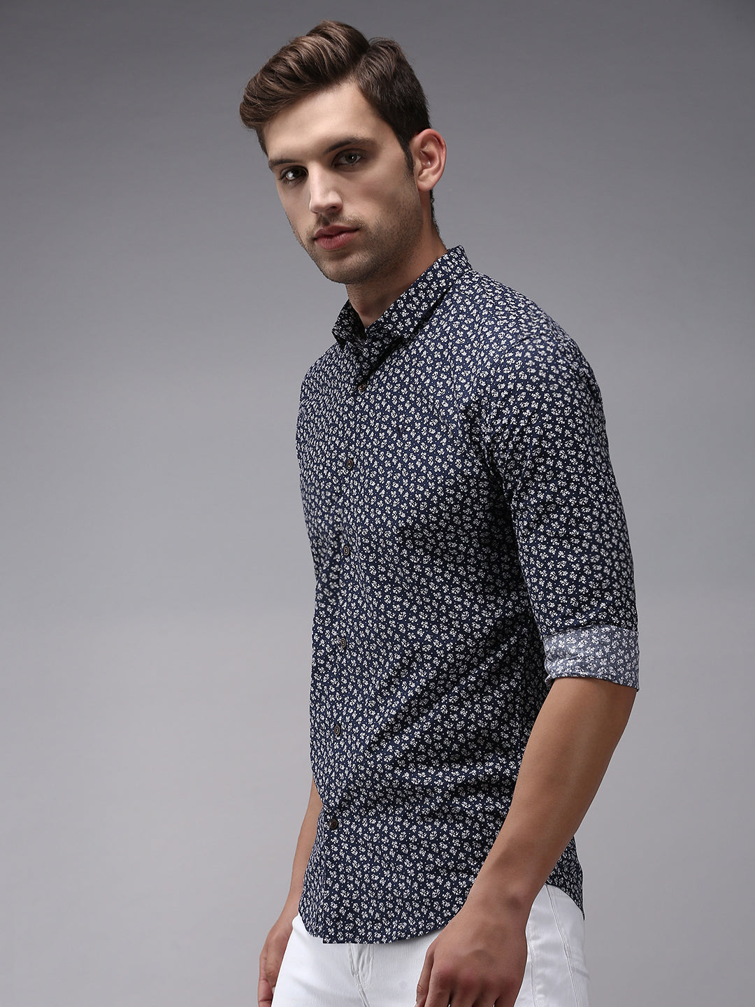 Men Navy Printed Casual Shirt