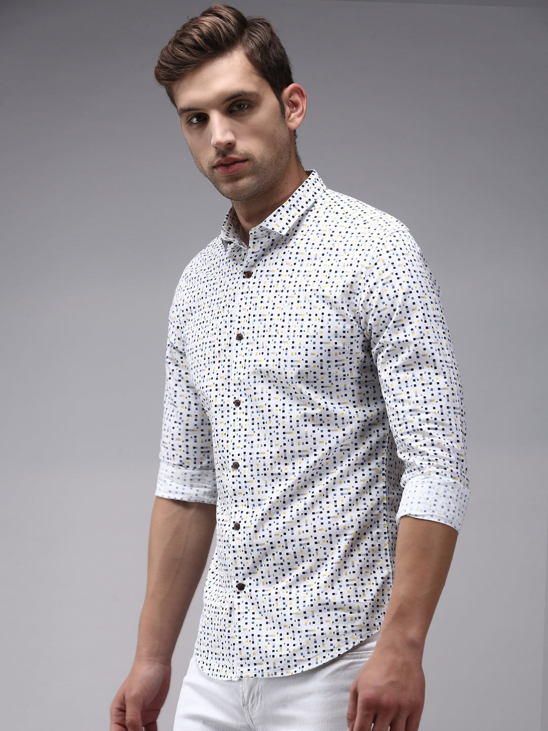 Men White Printed Casual Shirt