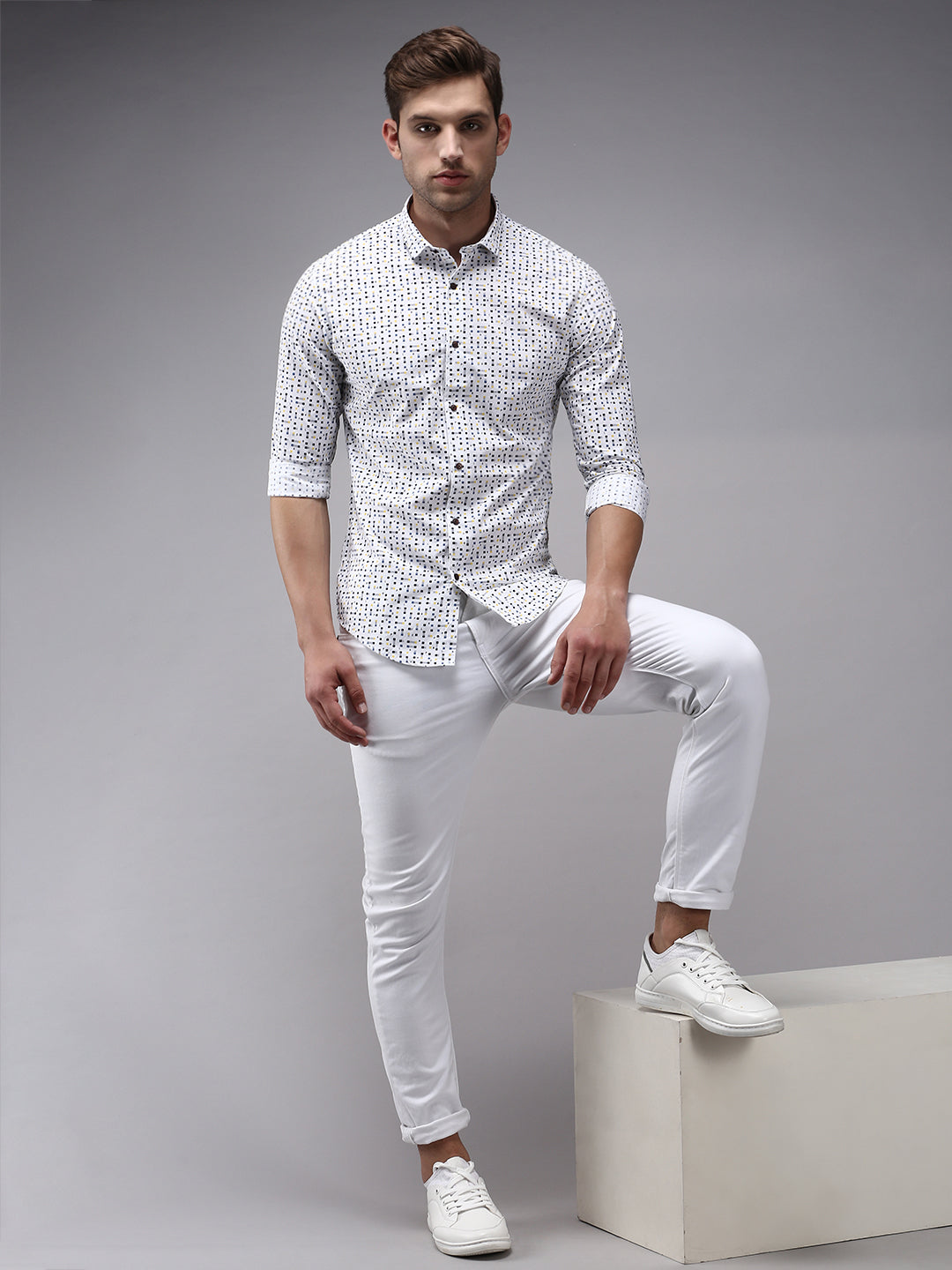 Men White Printed Casual Shirt