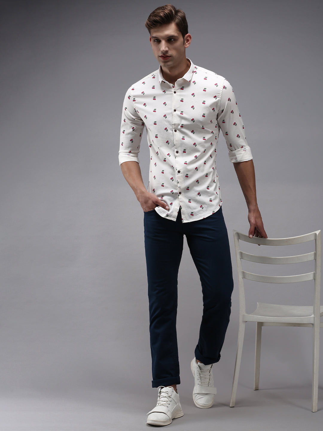 Men Beige Printed Casual Shirt