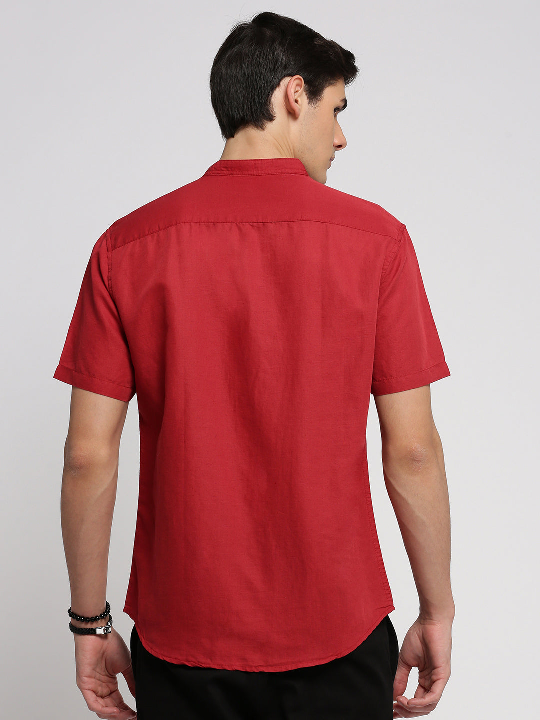 Men Red Mandarin Collar Solid Shirt