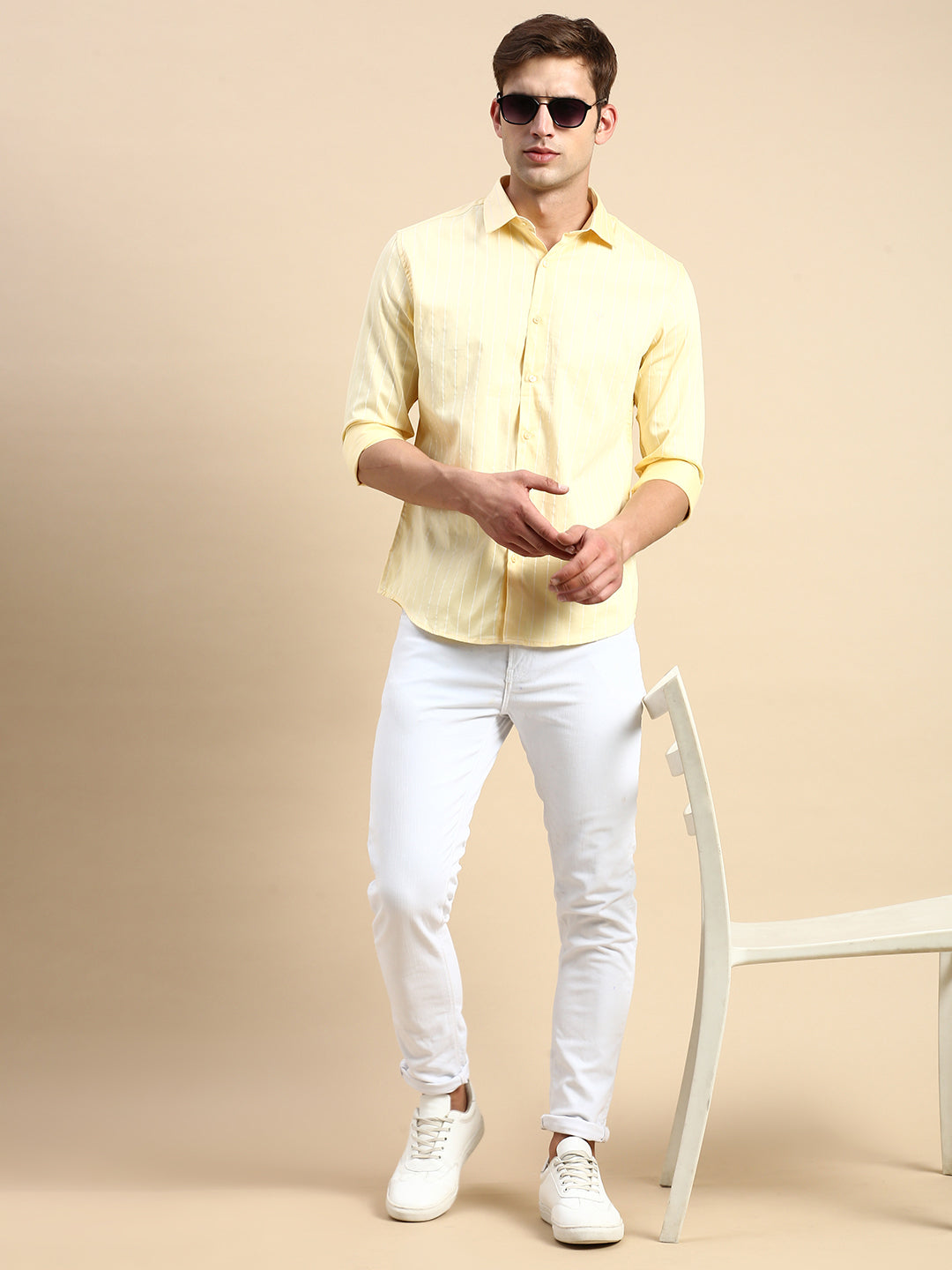 Men Yellow Striped Casual Shirt