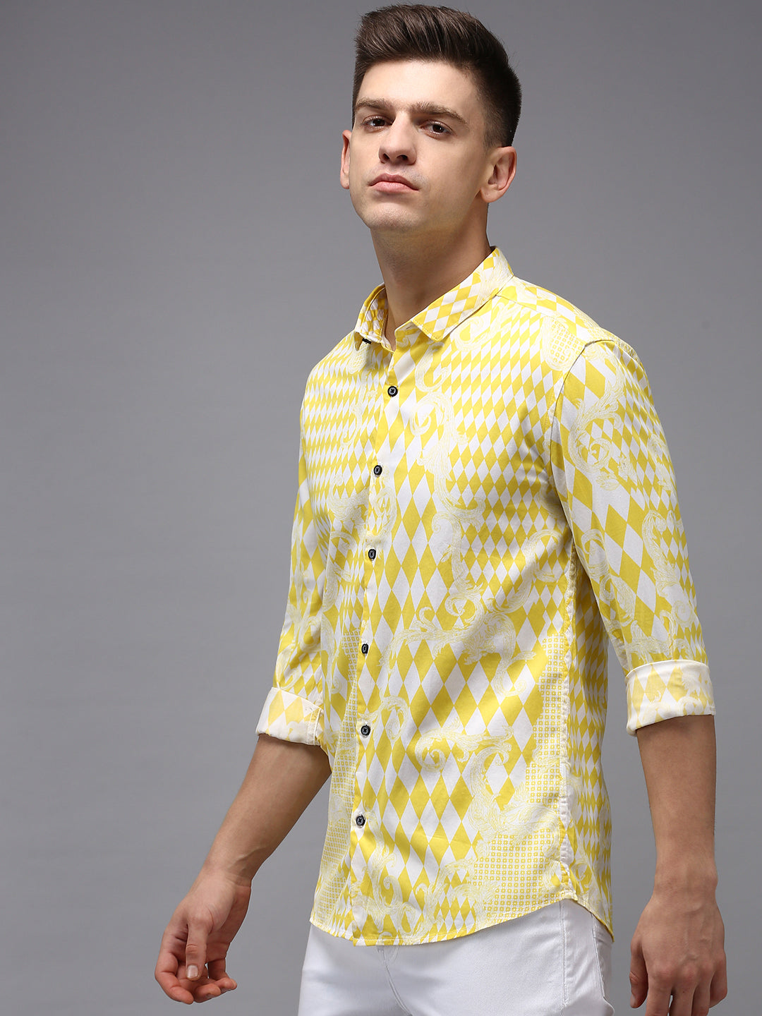 Men Yellow Printed Casual Shirt