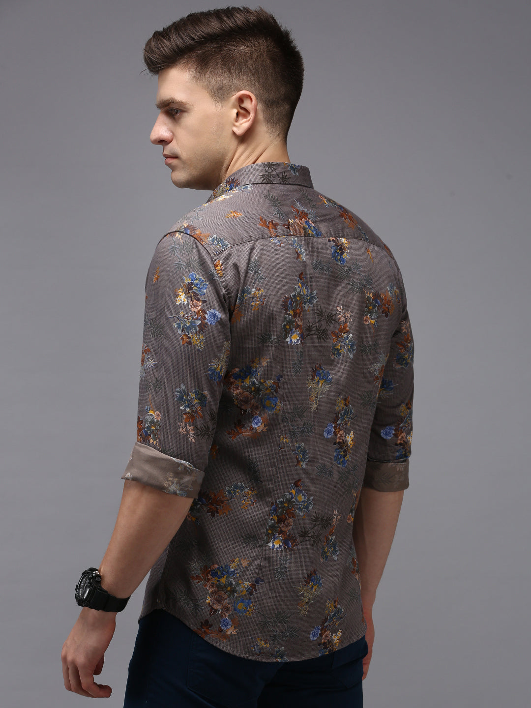 Men Grey Printed Casual Shirt