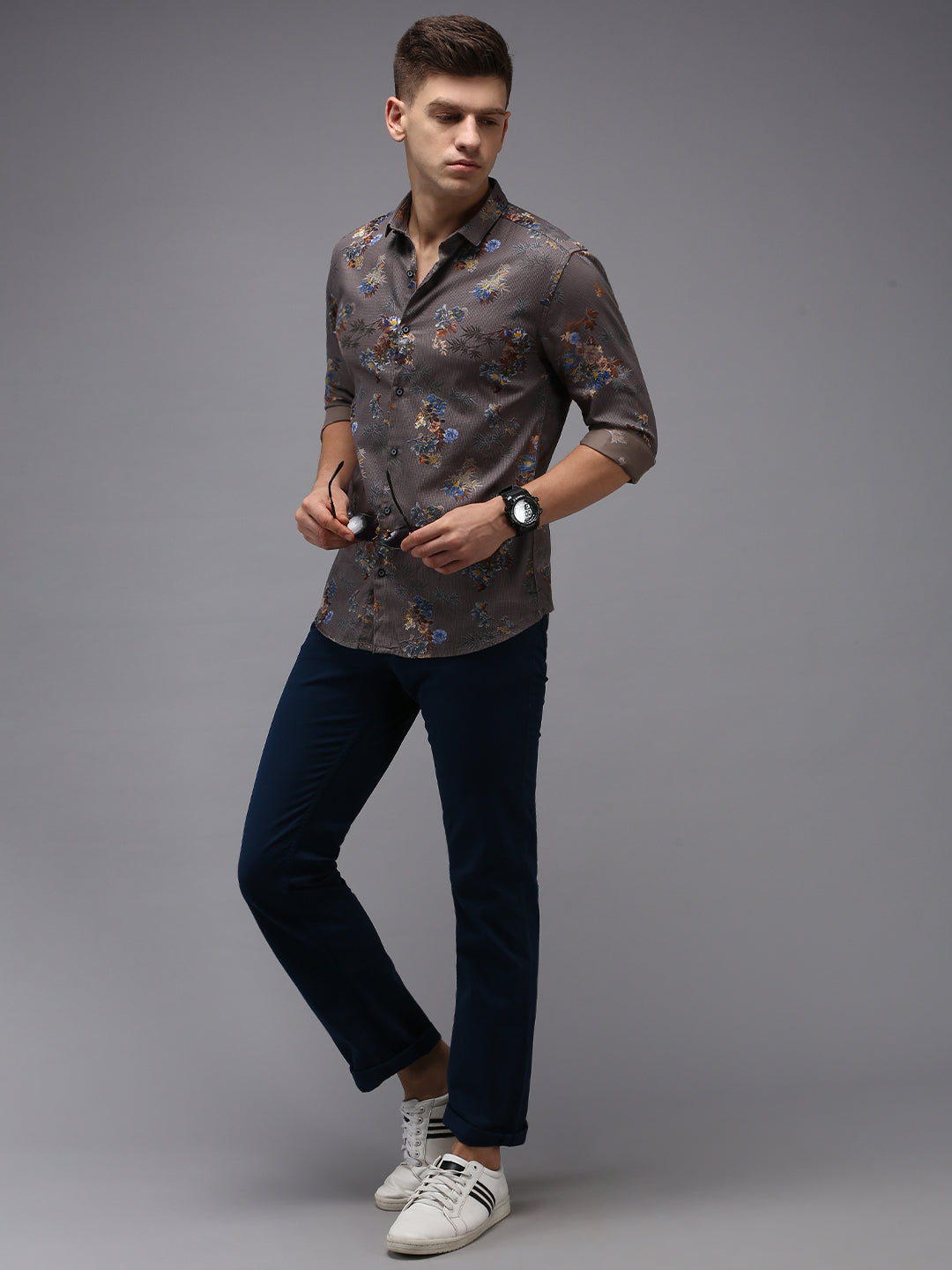 Men Grey Printed Casual Shirt