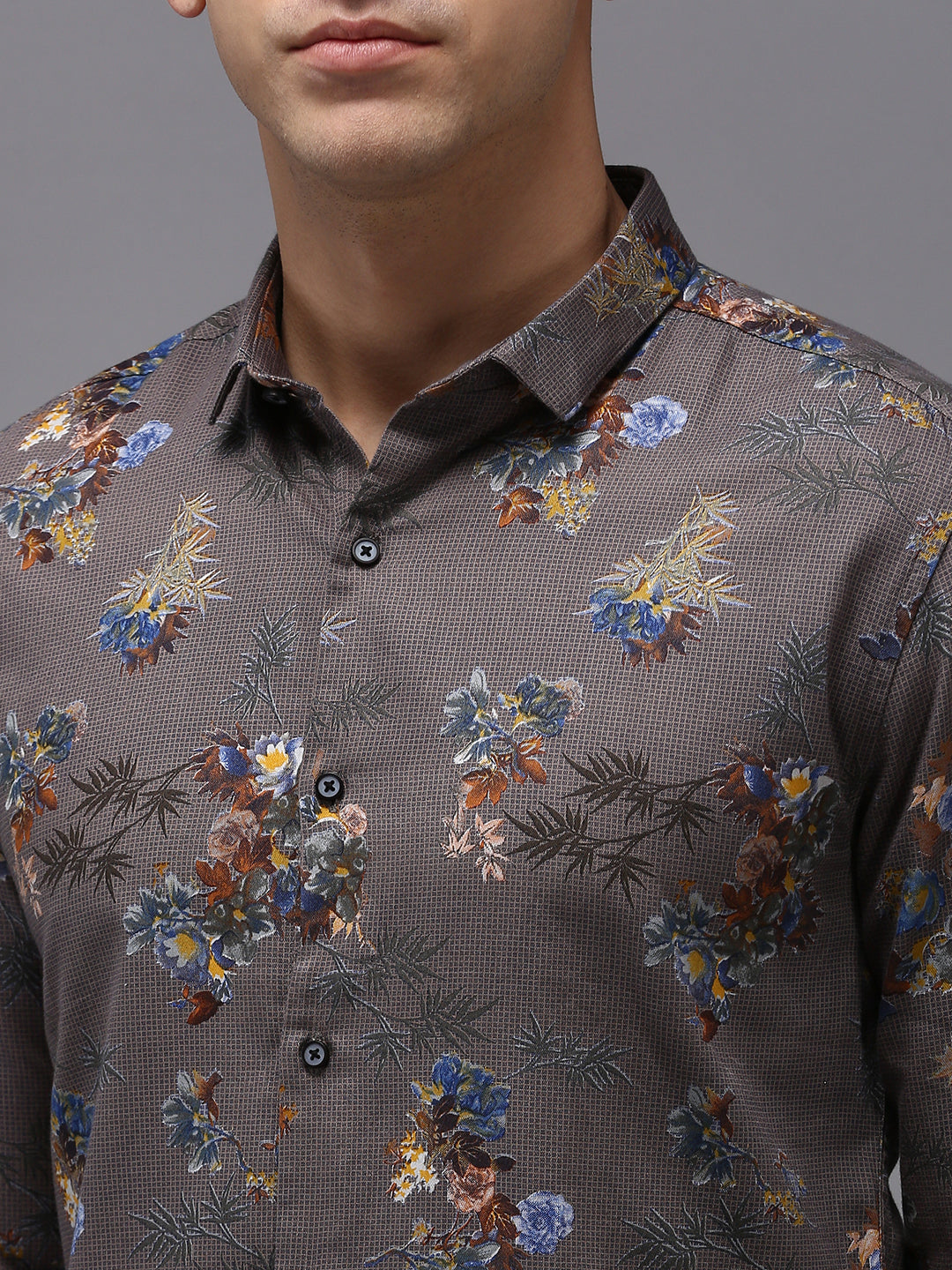 Men Grey Printed Casual Shirt