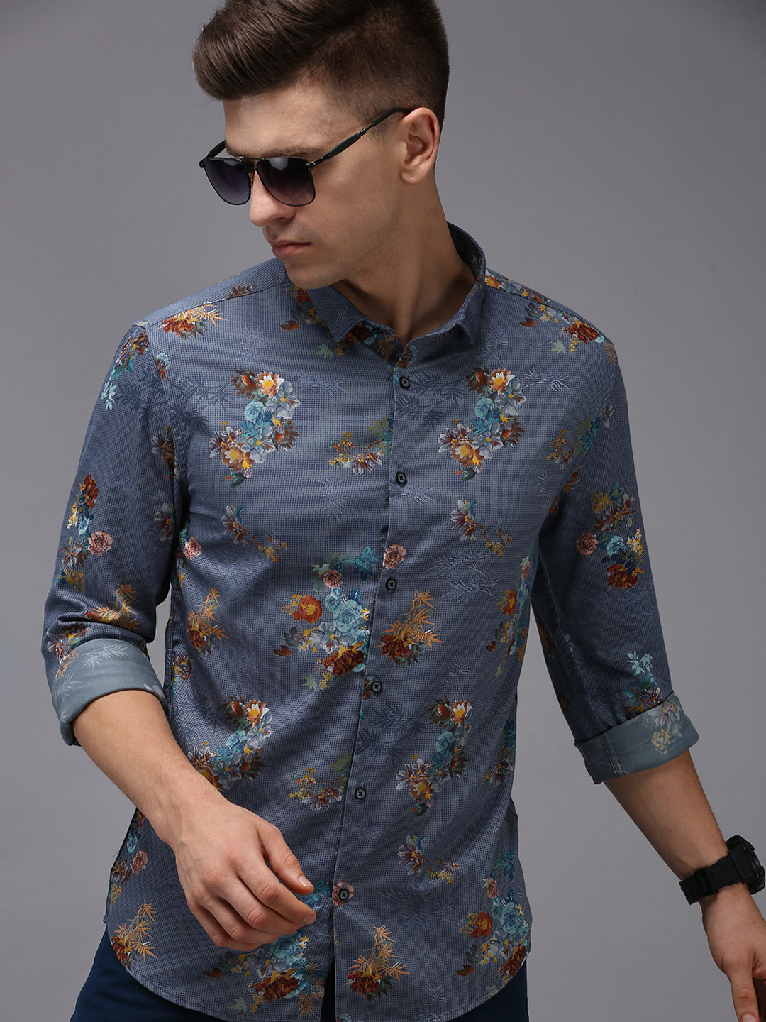 Men Blue Printed Casual Shirt