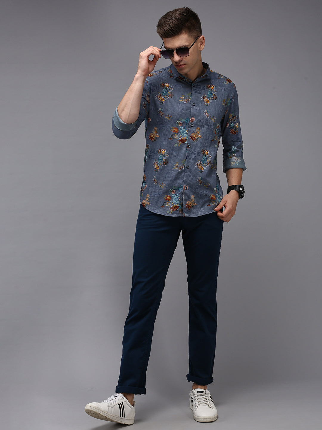 Men Blue Printed Casual Shirt