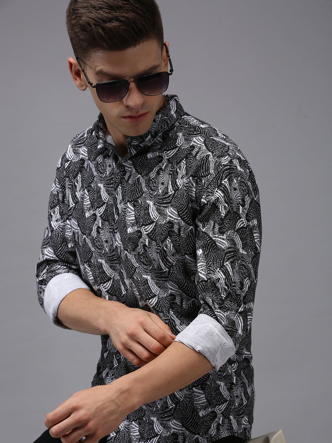 Men Black Printed Casual Shirt