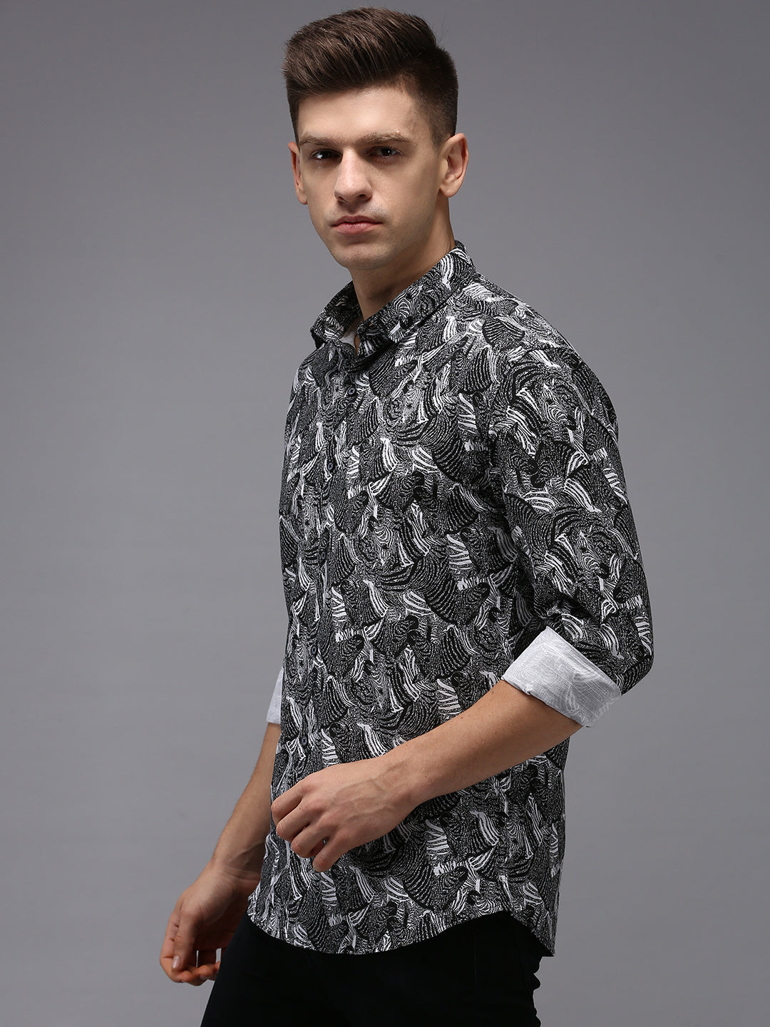 Men Black Printed Casual Shirt