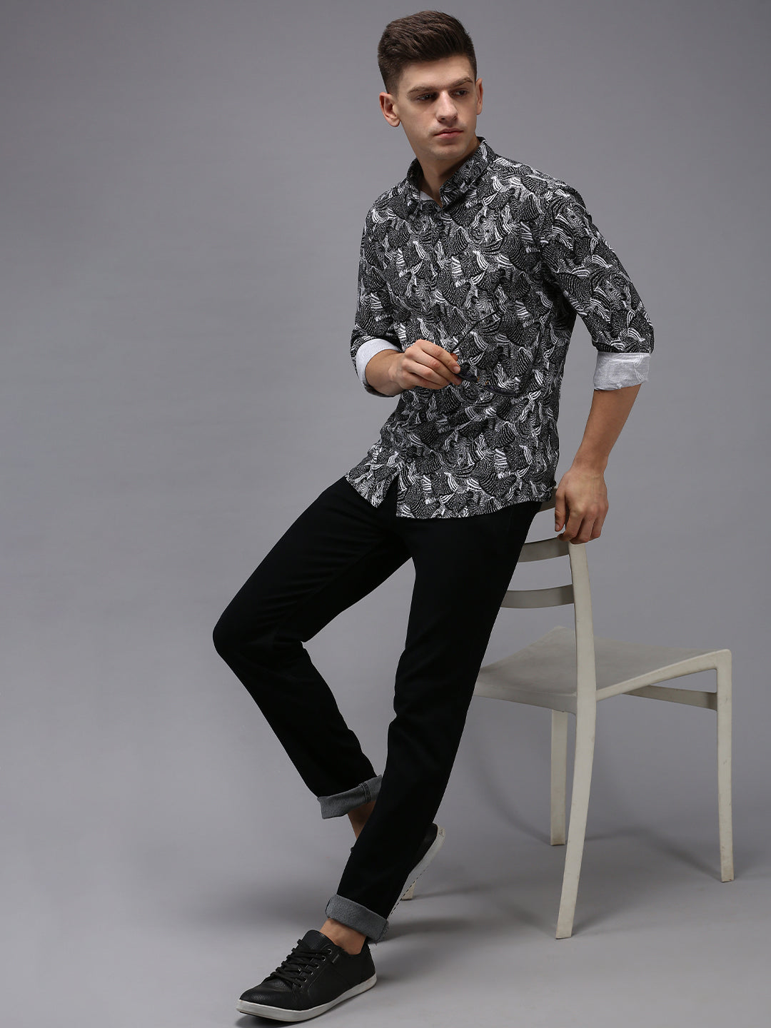 Men Black Printed Casual Shirt