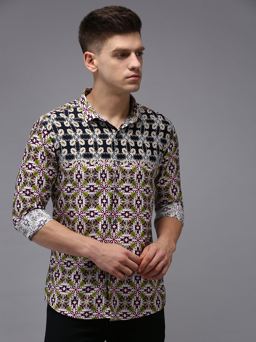 Men Blue Printed Casual Shirt