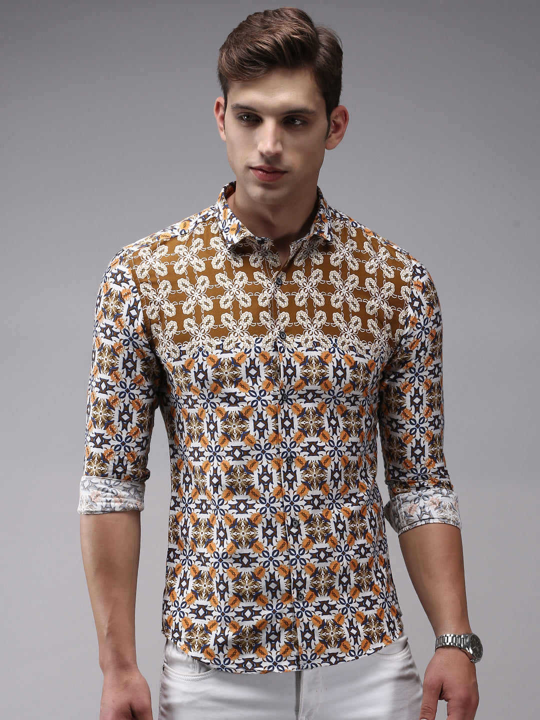 Men Brown Printed Casual Shirt