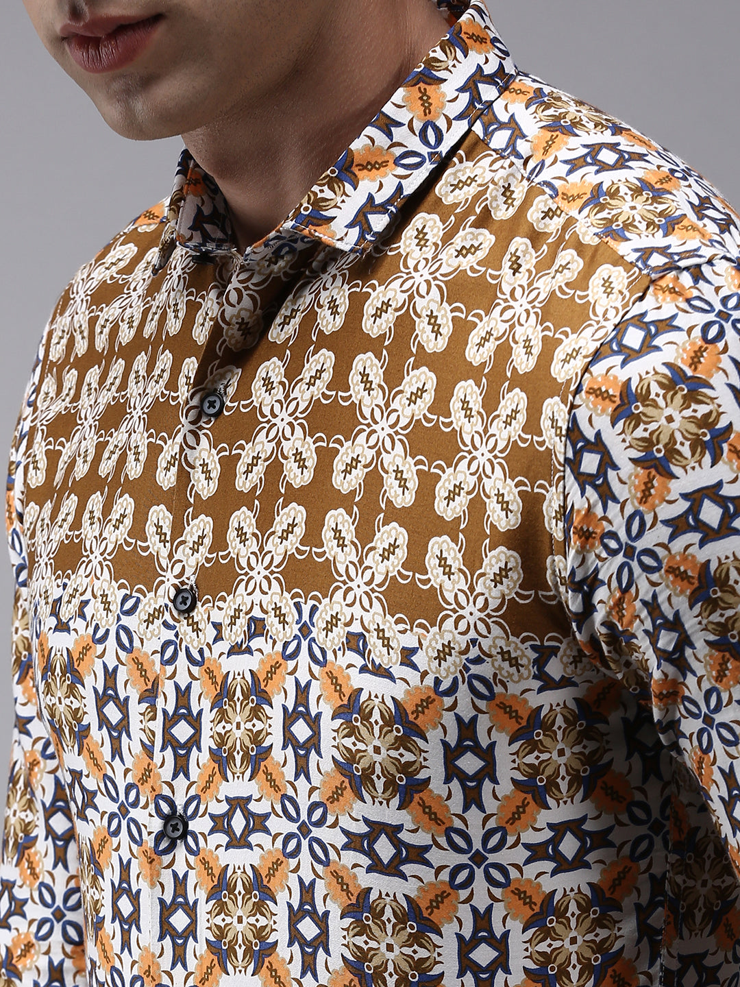 Men Brown Printed Casual Shirt