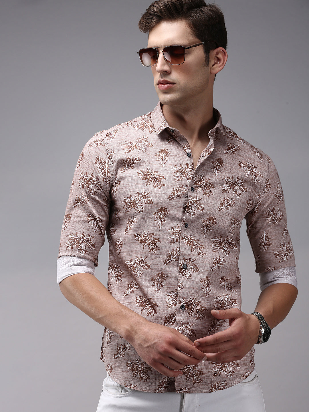 Men Brown Printed Casual Shirt