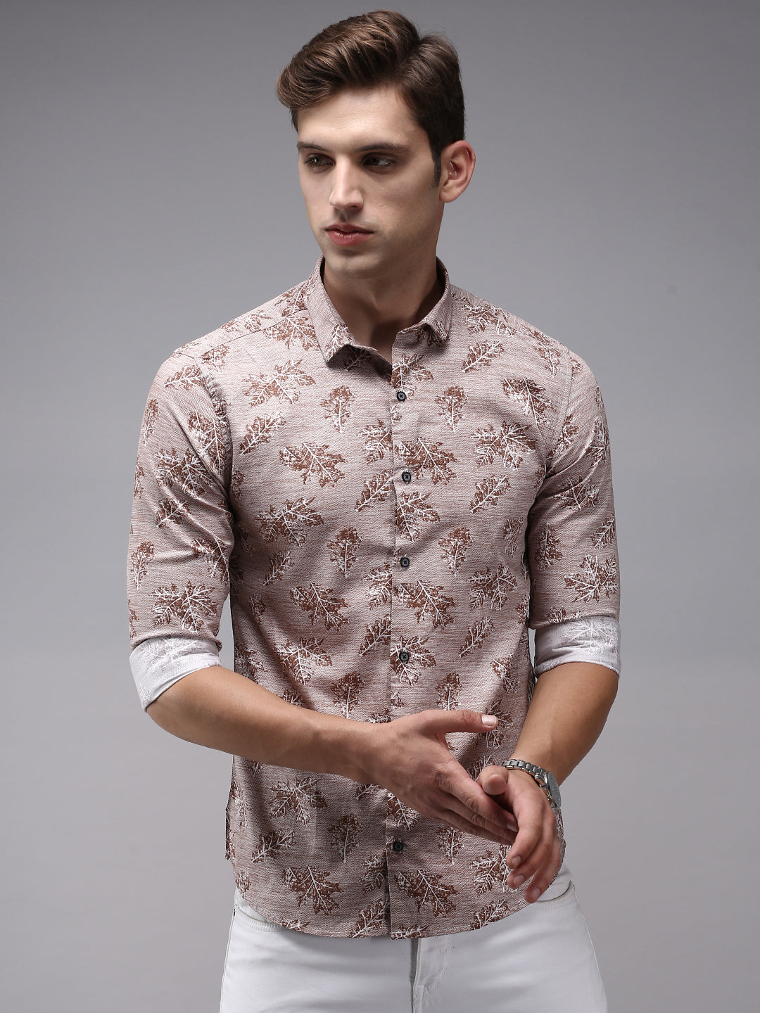 Men Brown Printed Casual Shirt