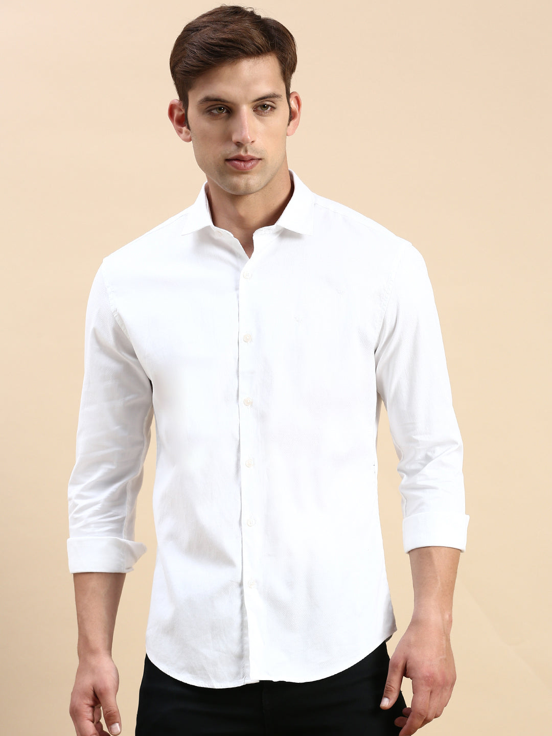 Men White Solid Casual Shirt