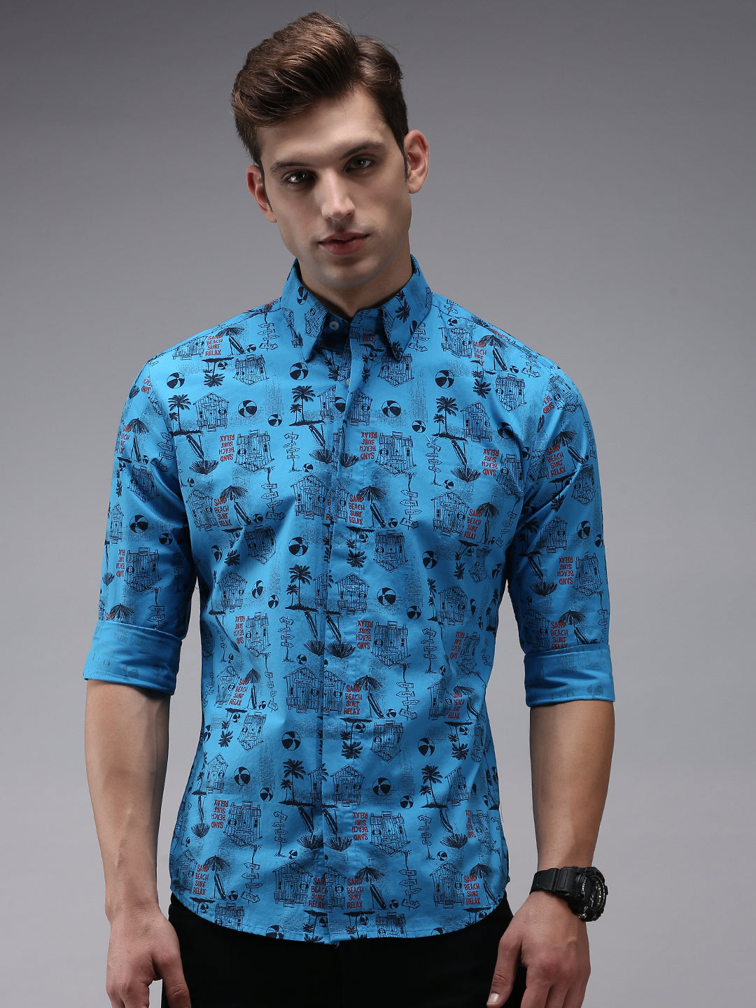 Men Blue Printed Casual Shirt