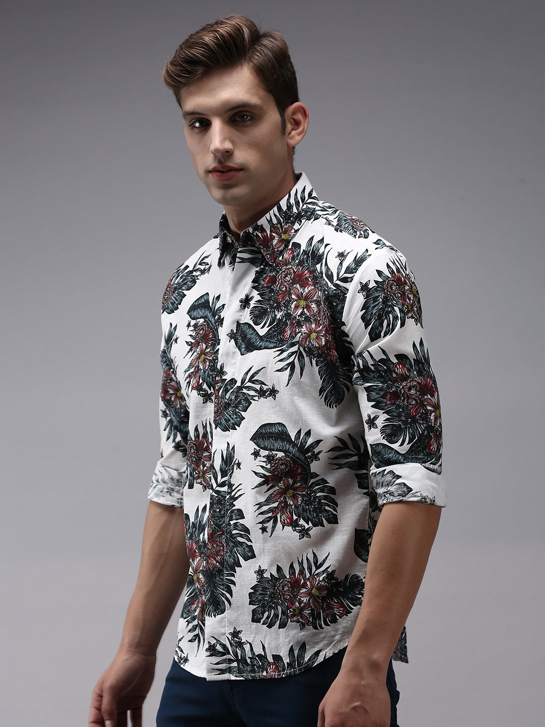 Men White Printed Casual Shirt