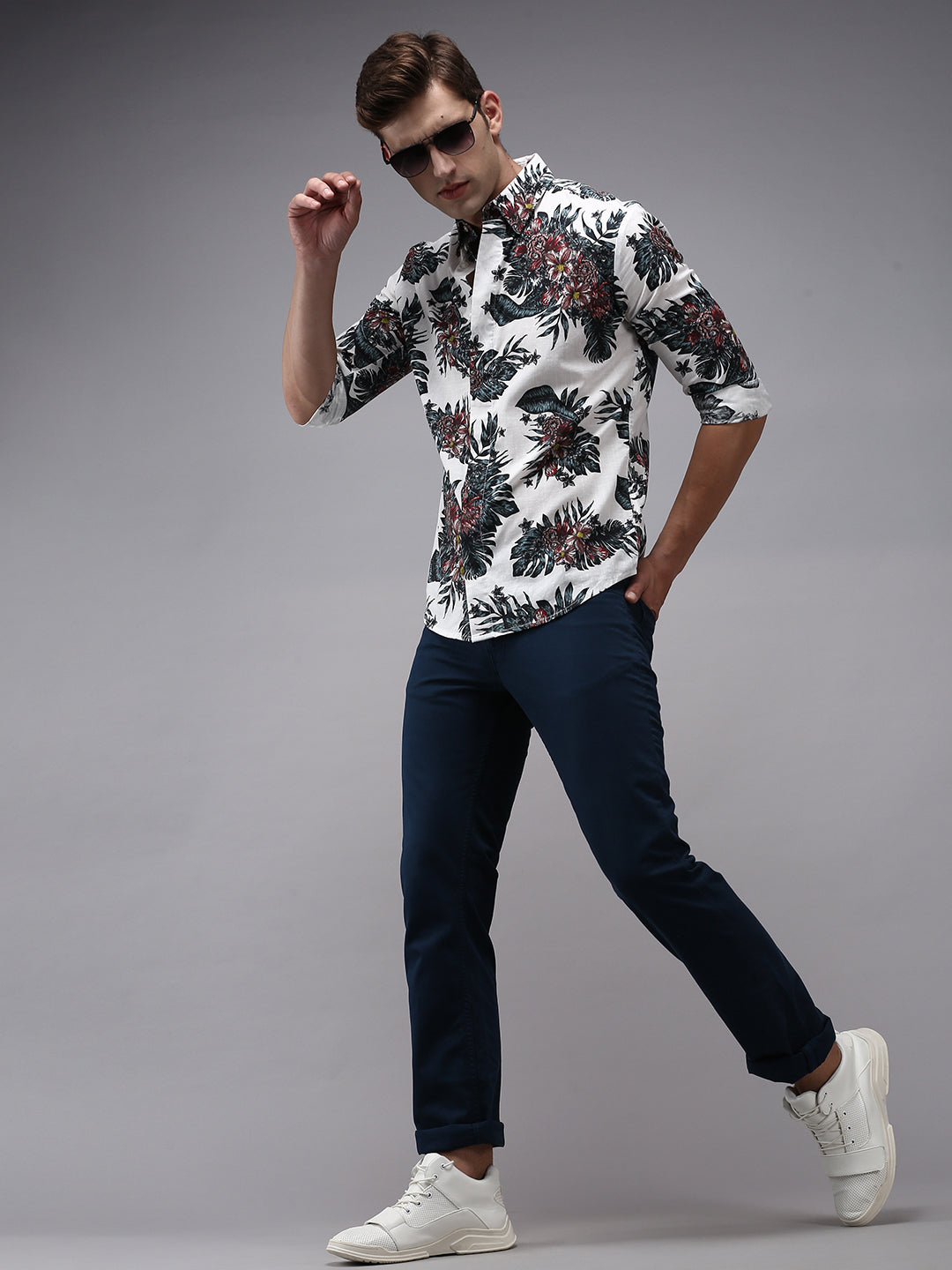 Men White Printed Casual Shirt