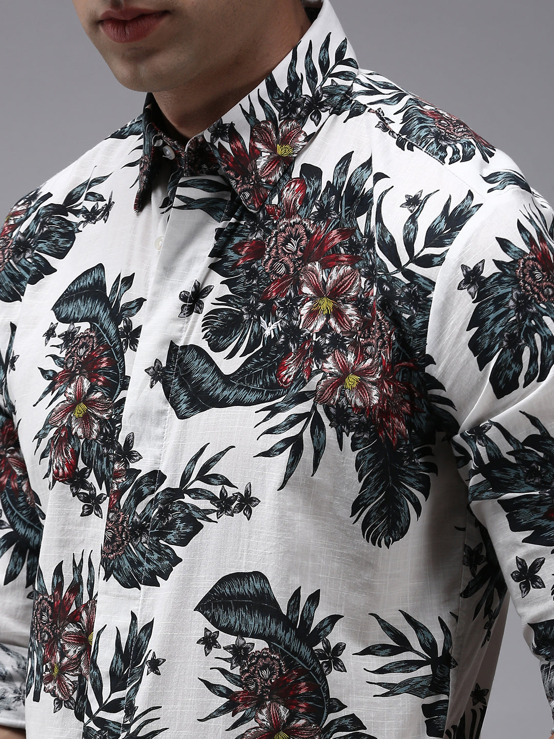 Men White Printed Casual Shirt