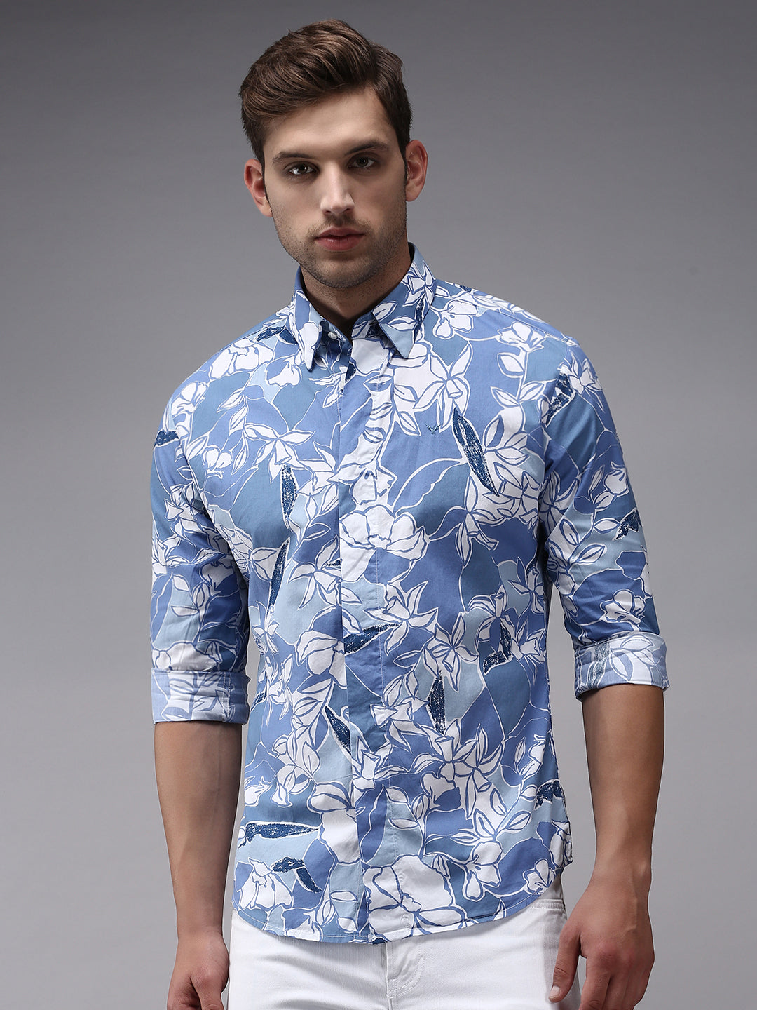 Men Blue Printed Casual Shirt