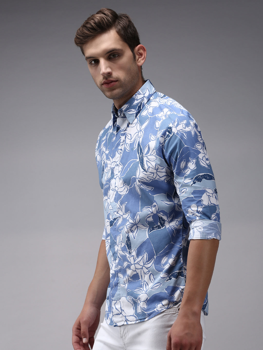 Men Blue Printed Casual Shirt