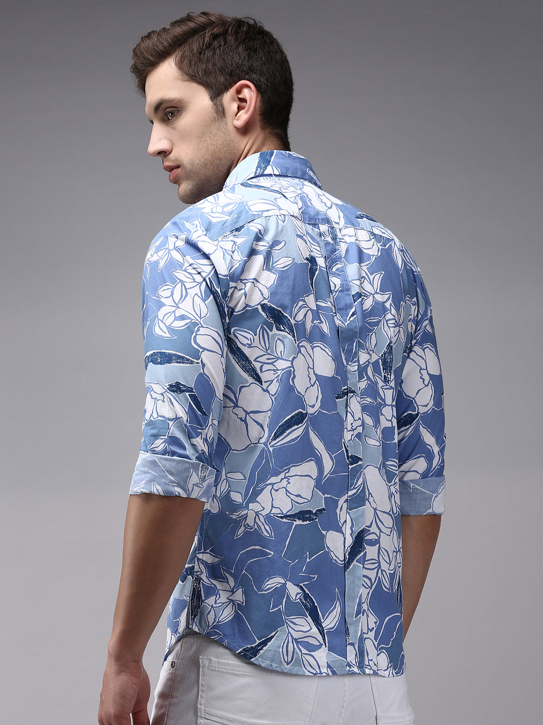 Men Blue Printed Casual Shirt