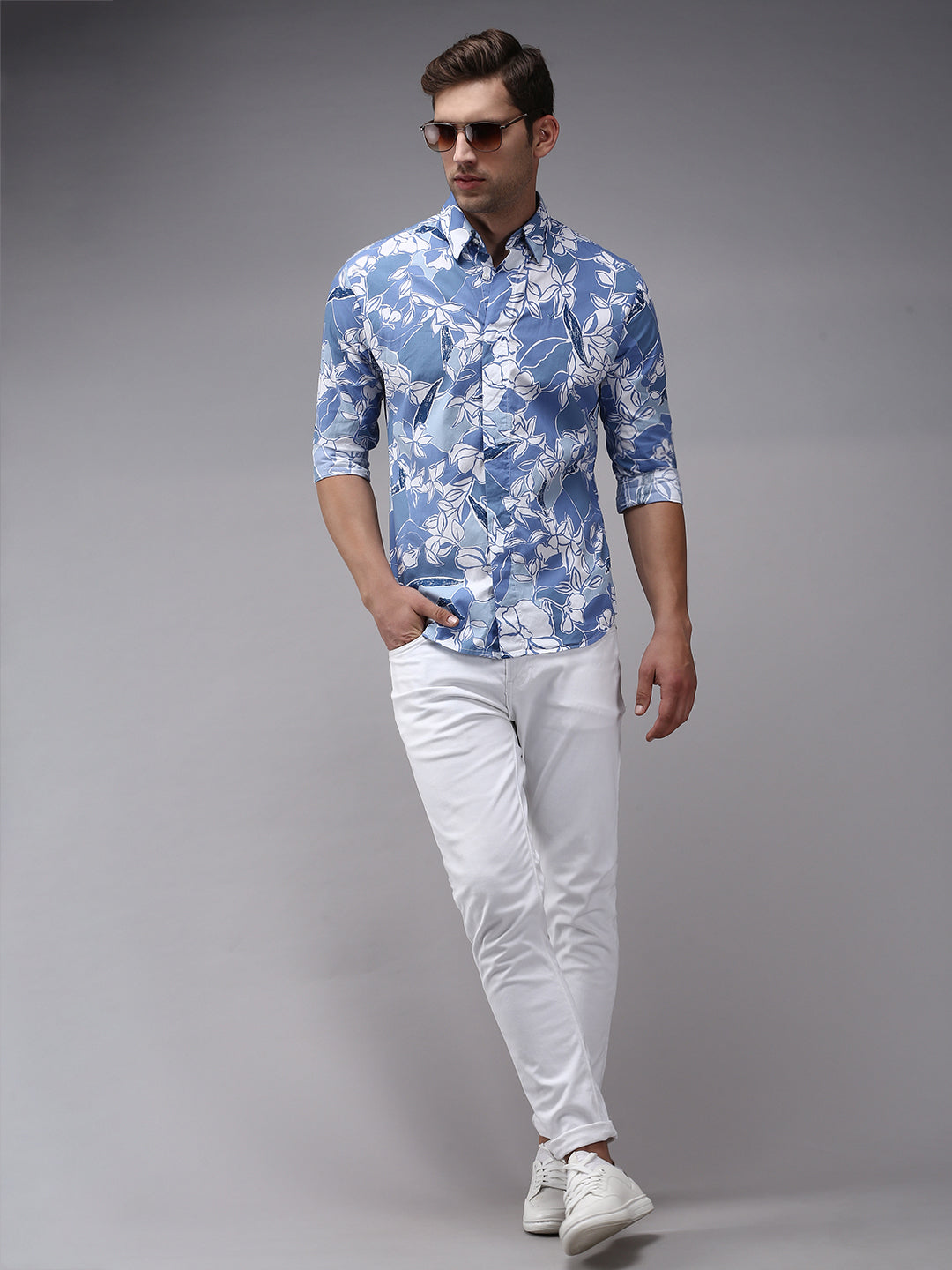 Men Blue Printed Casual Shirt