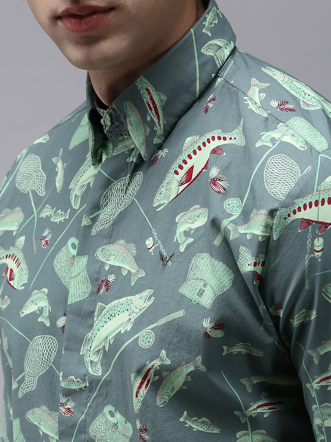 Men Green Printed Casual Shirt