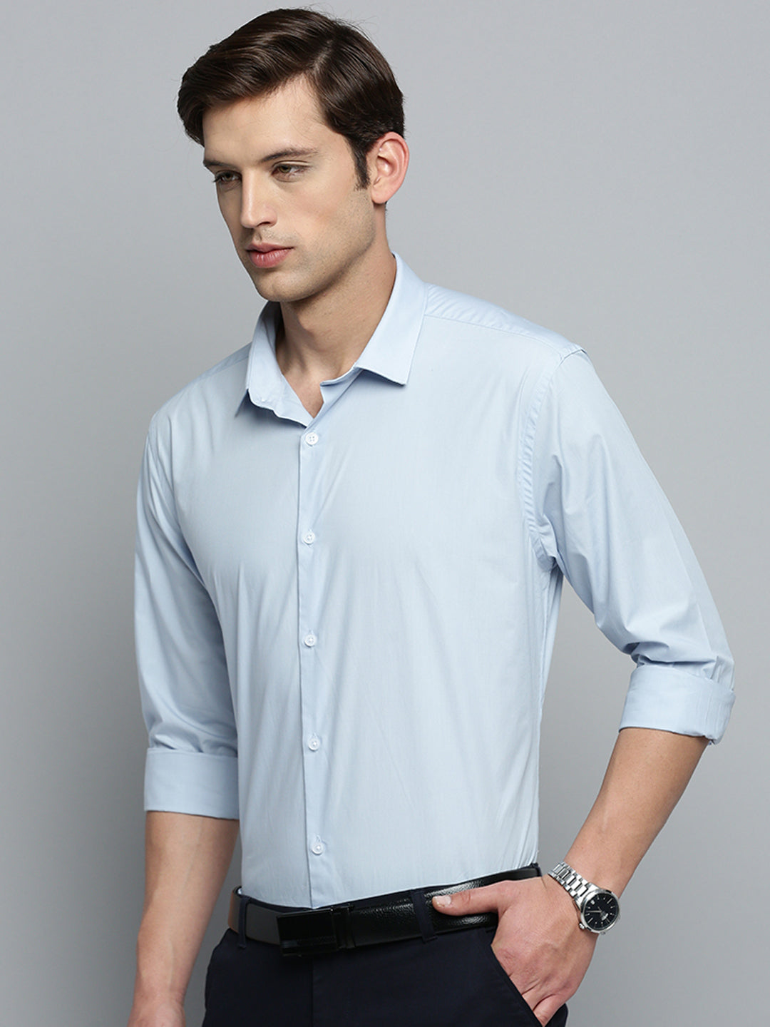 Men Blue Solid Formal Shirt